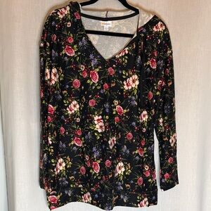 LuLaRoe Black Floral Long Sleeve Top